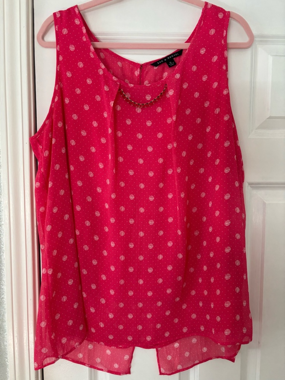 Zac & Rachel Hot Pink Polka Dot Sleeveless Camisole with Chain Detail